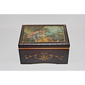 Vintage Linden Japan Music Box Boucher Spring Love Story Wood Jewelry Box